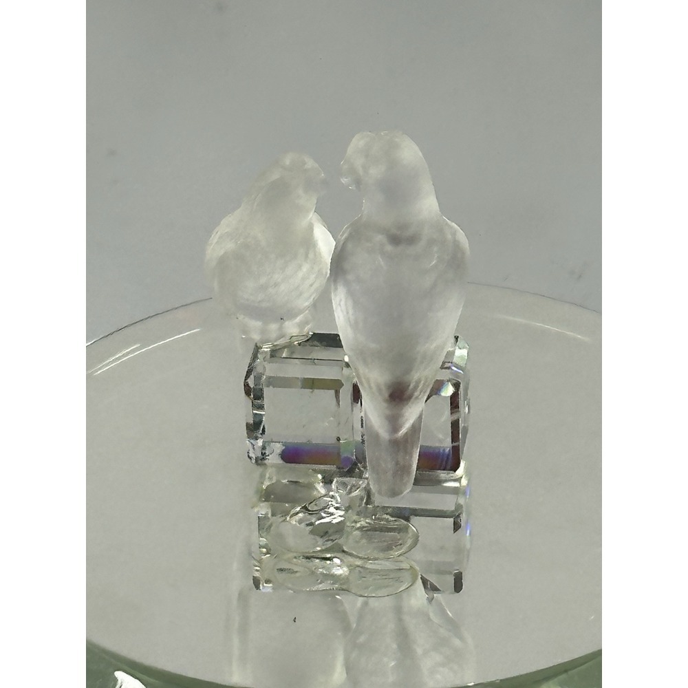 Vintage Clear Crystal Glass 2 Doves‎ on Mirror Stand Figurine - Picture 3 of 4